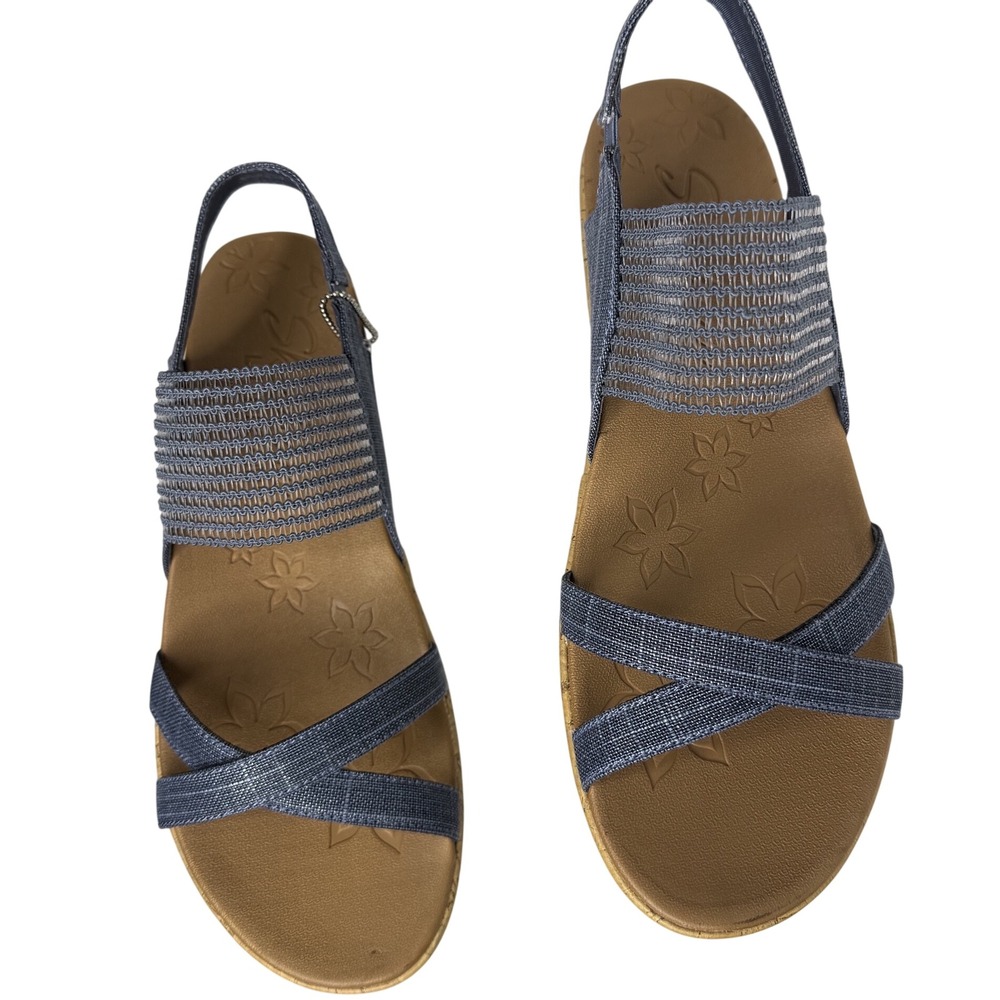 Skechers Brie Dawdle Sandals Womens 9 Navy Textile Wedge Comfort Slingback 32829 - Picture 5 of 12